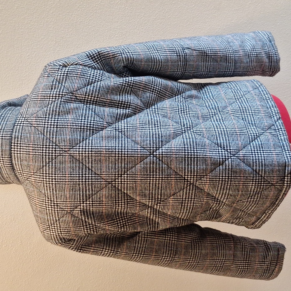 Plaid Quilted Women's Jacket - Gray Black Check Size M - Picture 2 of 5